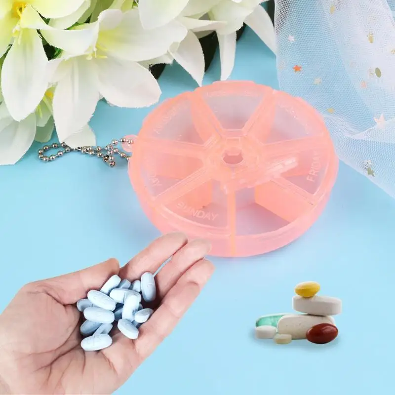 

Travel Pill Box 7 Day Weekly Round Drug Tablet Pill Box Medicine Splitters Case Medicine Organizer Storage Case Sugar Bowl