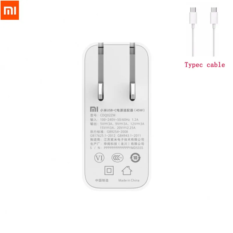 Оригинальный адаптер питания Xiaomi Type C USB 65 Вт 5 в 9 12 В 15 3A 20V 2.25A QC3.0 быстрое зарядное