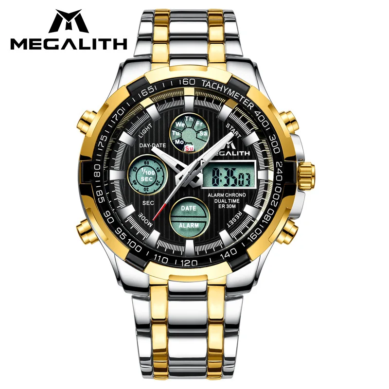 

MEGALITH Digital Sports Gold Watch Men Quartz Watch Mens Luxury Top Brand Male Clock Waterproof Gents Military Wristwatch Clock