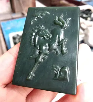 

Nature Dark Green jade Pendant Amulet Hand Carven Run Horse Lucky TALISMAN