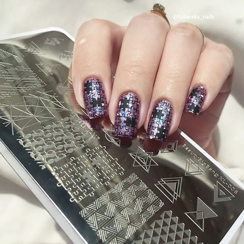 Штамповка для ногтей BeautyBigBang 6*12 см геометрический узор трафареты дизайна шаблон