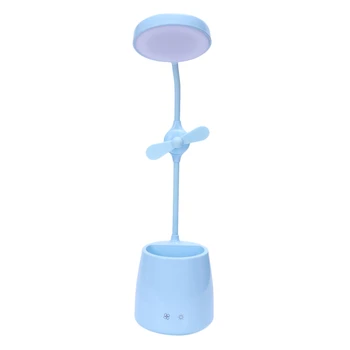 

Creative USB Charging Eye-Protection Lamp Led Penholder Mirror Lamp/Folding Circular Cosmetic Table Lamp Fan Lamp Blue