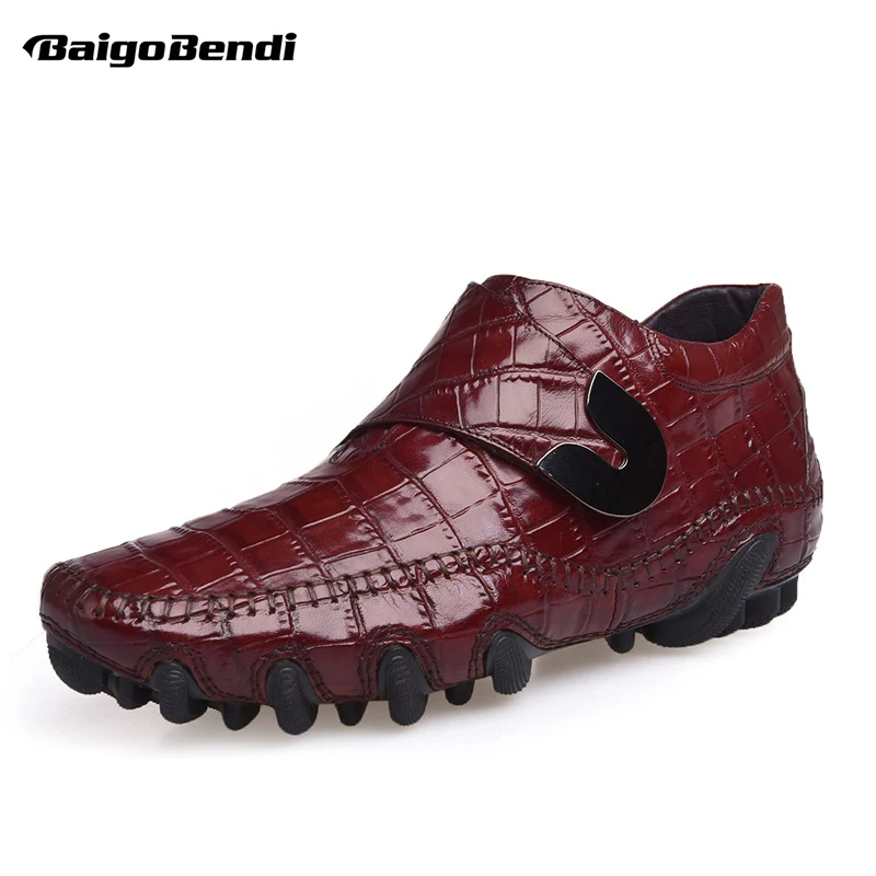 

Fashion Crocodile Print Moccasins Men's Octopus Casual Hook Loop Genuine Leather Oxfords Businessman Leisure Shoes