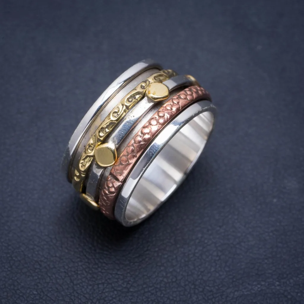 

Three Tones Handmade Unique 925 Sterling Silver Ring 9 A1050