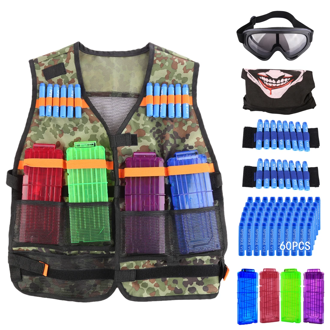 Набор тактических приспособлений с мягкой пулей для Nerf N-strike Элитной серии с пулевыми зажимами+ браслет+ маска для лица, защитные очки