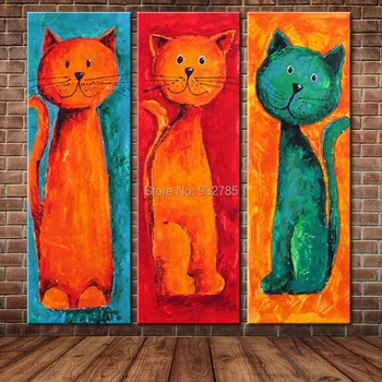 

Handmade Cartoon Animal Cats Oil Painting Wall Picture Group Canvas Art Home Decoration