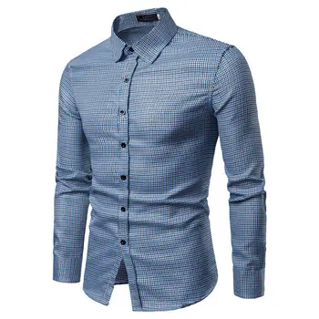 

Mens Long Sleeve Shirt 2018 Autumn Casual Plaid Button Up Business Work Smart Formal Plain Dress Top