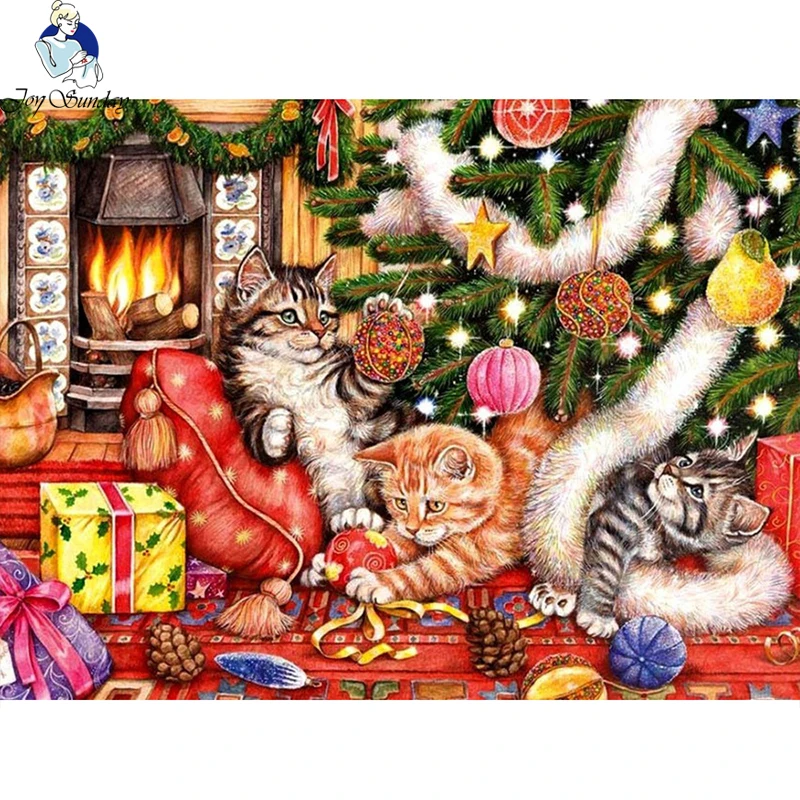 JoySunday 5D DIY Рождественская Алмазная вышивка кошки крестиком полностью квадратная