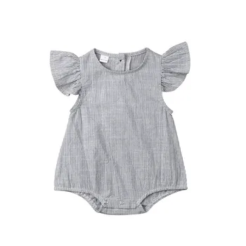 

Summer New Infant Newborn Baby Girls Striped Button Rompers Fly Sleeve Baby Girls Causal Jumpsuit Playsuit Baby Girls Clothes