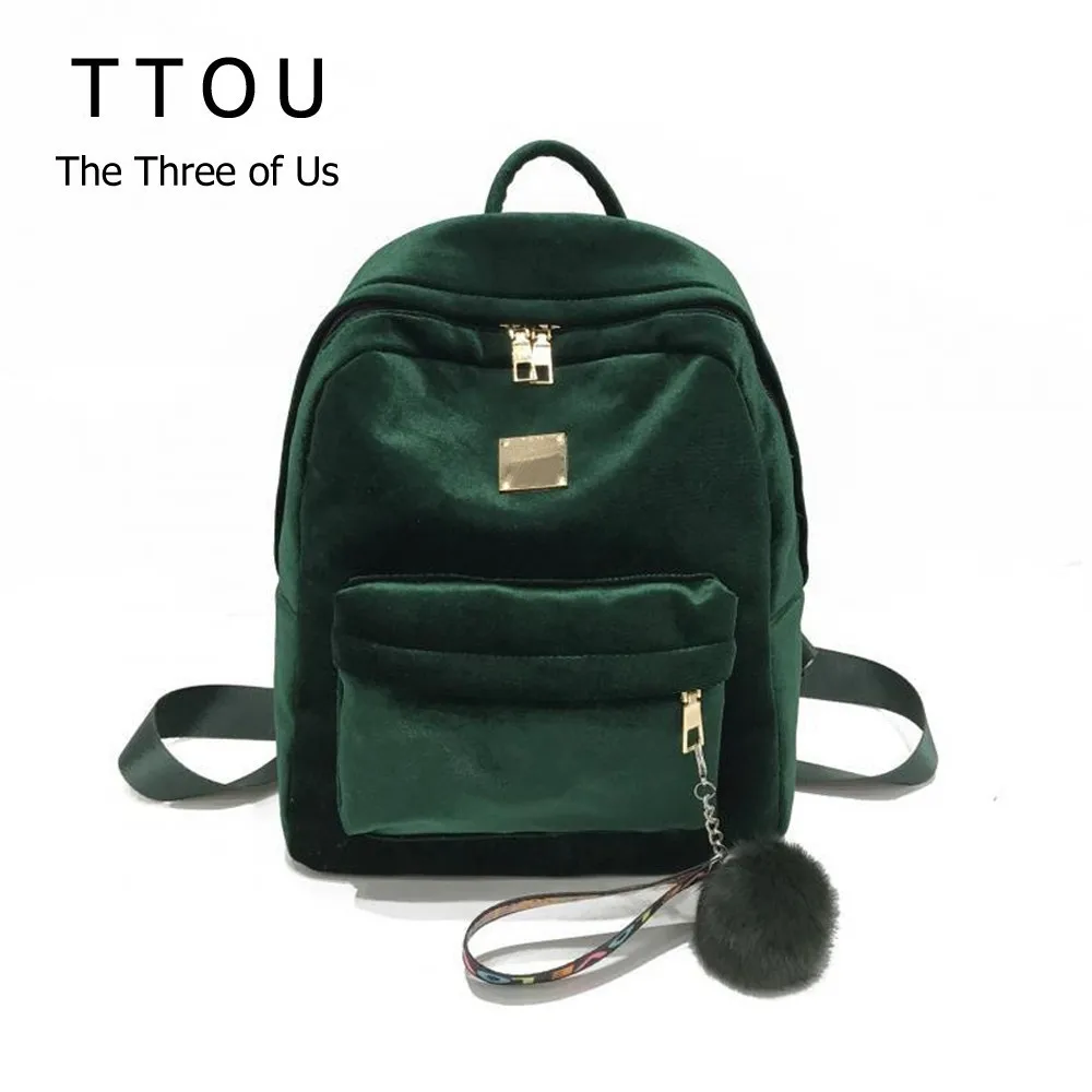 TTOU Backpack Best Velvet Ribbon Backpack Female Fashion Girl Travel Bag Hairball Women Backpack Rucksack Bagpack