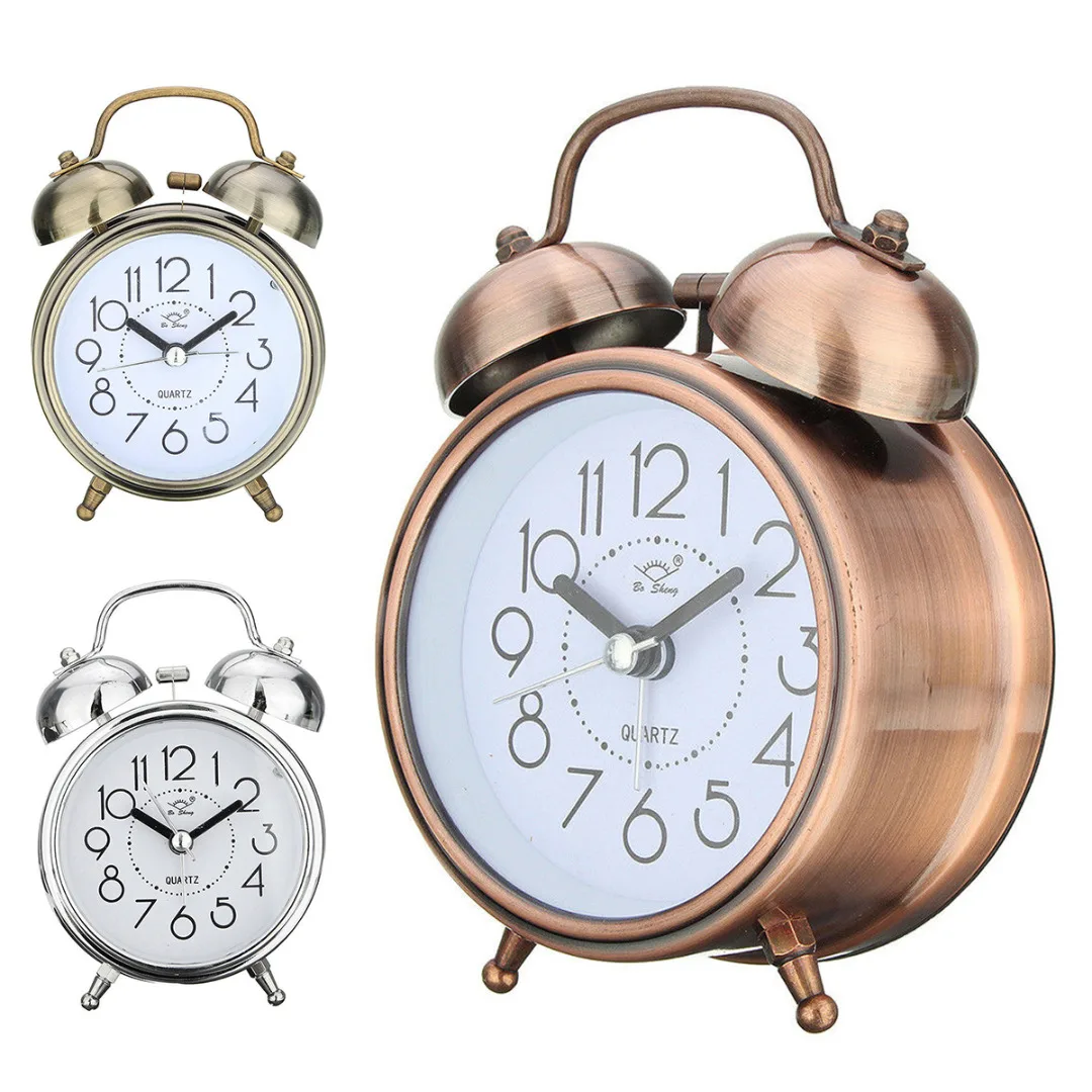 

1pcs Retro Loud Double Metal Bell Clock Mechanical Quartz Snooze Night Light Alarm Clock For Home Supplies