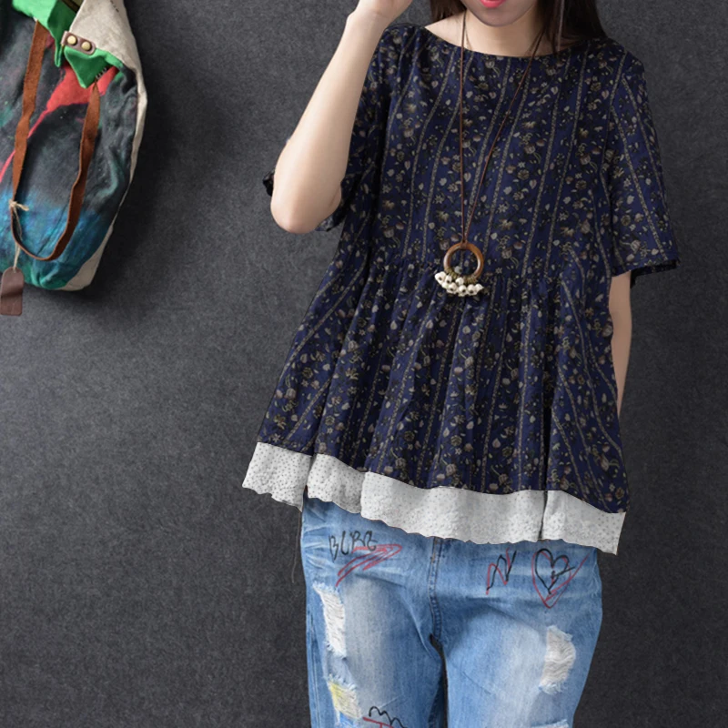  ZANZEA 2019 Summer Blouse Women Vintage Blusas Casual Floral Lace Up Shirt Top Short Sleeve Work Bl