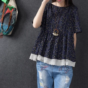 ZANZEA 2020 Summer Blouse Women Vintage Blusas Casual Floral Lace Up Shirt Top Short Sleeve Work Blusa Feminina Plus Size 5XL lace up plus size floral stripe t shirt