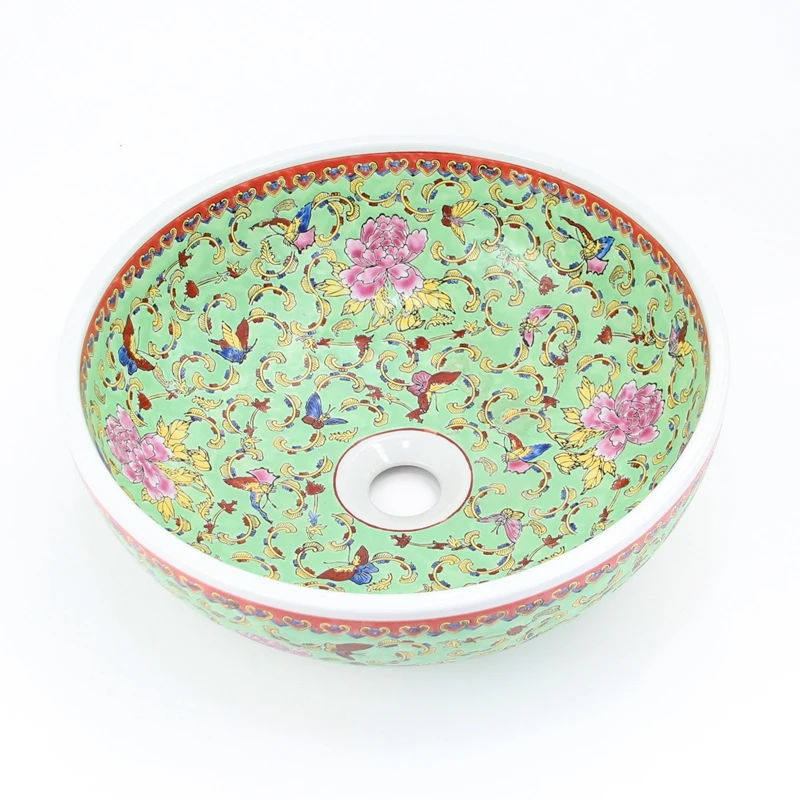 Горячая Цзиндэчжэнь керамическая раковина нарисованный вручную цветок раковины-столешницы на бортике ванной мойки раковины