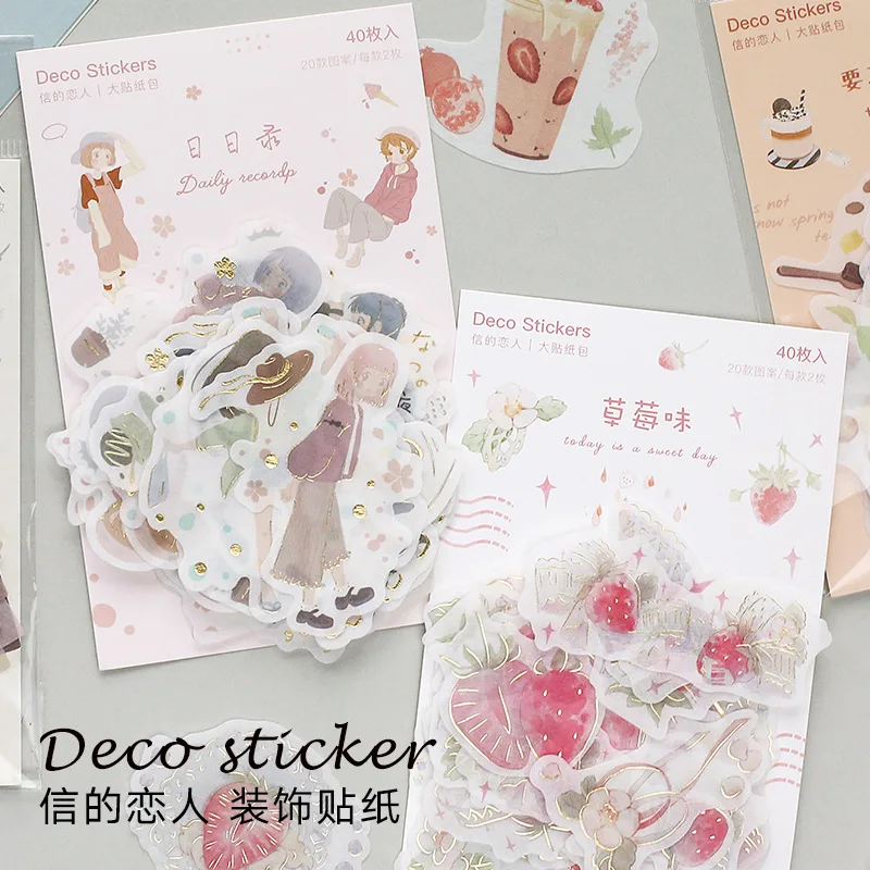 

40 Pcs Daily Stickers Set Basic Strawberry Milk Tea Travel Paper DIY Bullet Journal Decorate Planner Notebook Stationary Supply