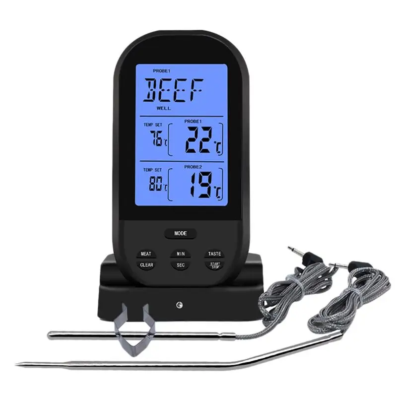 

Remote Wireless Digital Meat Cooking Food Thermometer for Grill Outdoor BBQ Meat Smoker Kitchen Instant Read Large LCD Display
