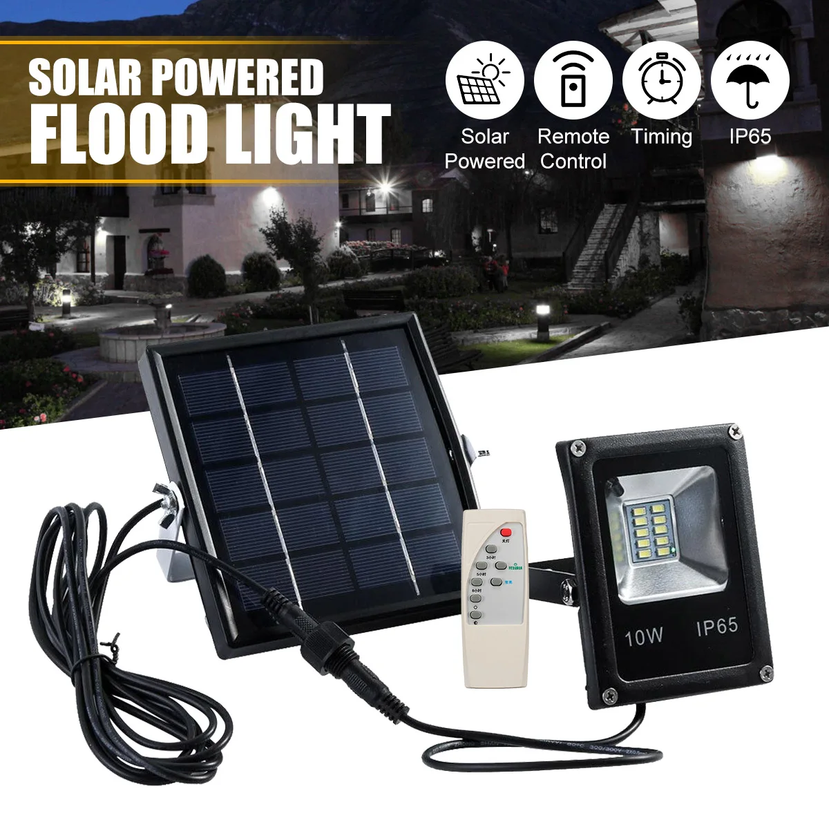 

10W LED Waterproof Solar Sensor Floodlight Outdoor Garden Safety Light Three Control Modes Suitable for Entrances Lawns Garden