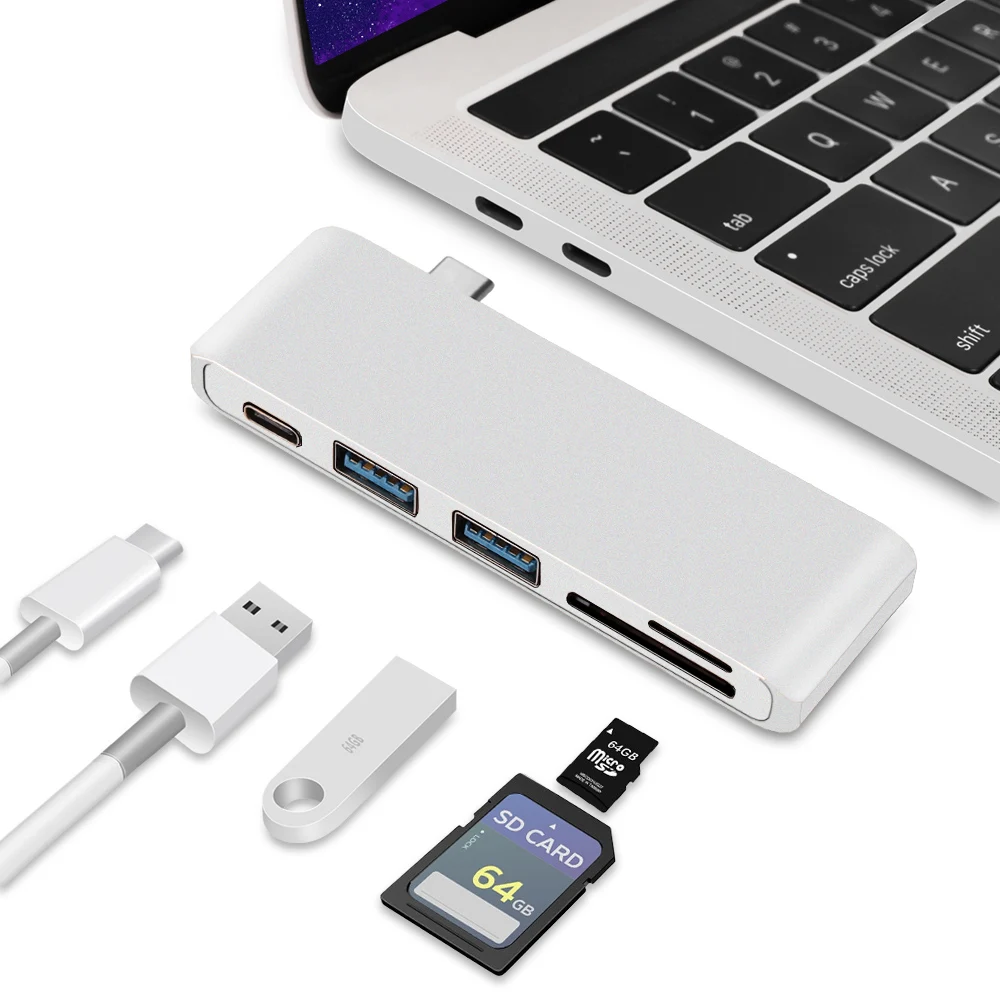 Сдвоенный USB C концентратор Thunderbolt 3 адаптер с Micro SD/картридер слот для MacBook Air 13