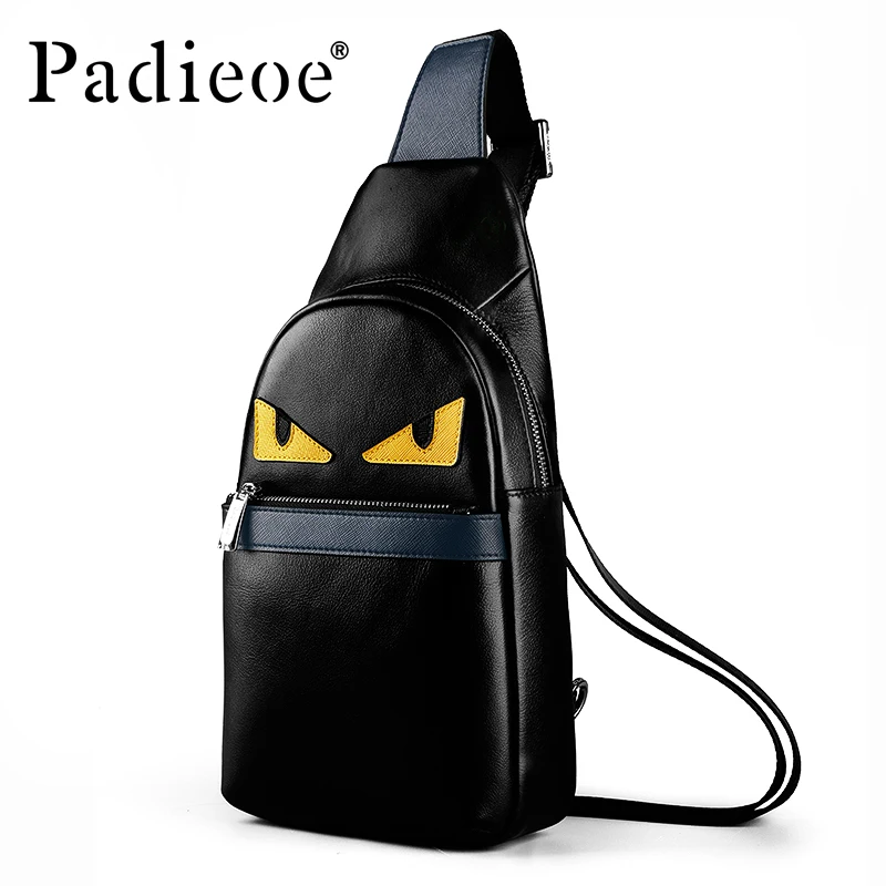 

Padieoe men sling bag chest bag shoulder crossbody bags satchel genuine leather bag fashion