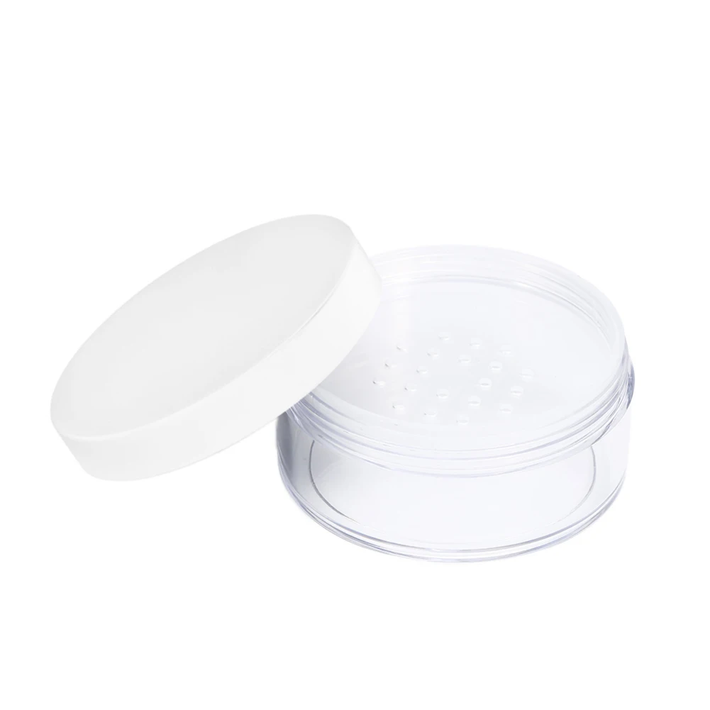 

50g Plastic Empty Loose Powder Jar With Sifter Empty Cosmetic Container Handheld Portable Loose Powder Box with white Cap