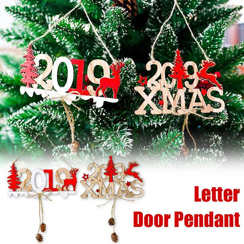New Wooden Christmas Tree Letter Pendants Xmas Hanging Decorations Year Party Pendant Decor Supplies | Дом и сад