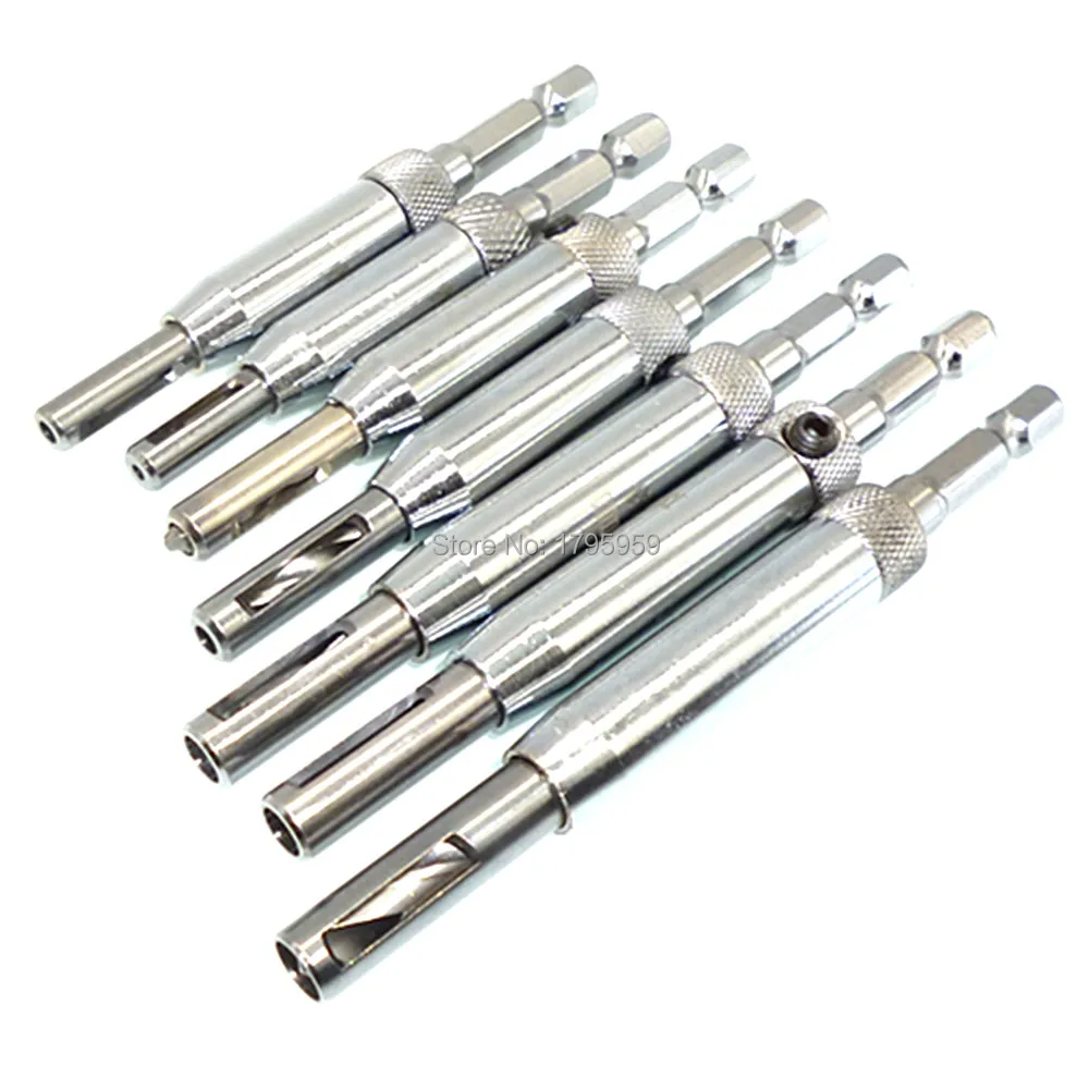 Hinge Self Centering Drill Bit 7pc Set Pilot Holes HSS Hex Shank