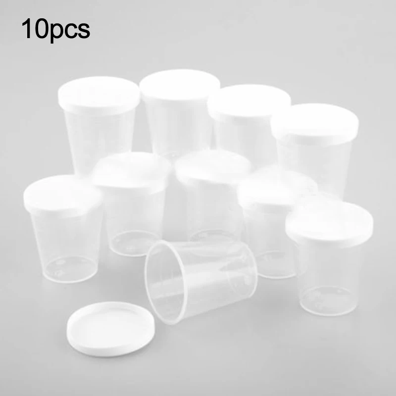 Gobelets de mesure médicaux | 10 pièces, 30ml avec couvercles blancs, capuchon transparent ► Photo 2/6