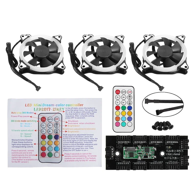 

3pcs 12V 120mm Computer Case PC Cooling Fan RGB Adjustable LED Quiet + IR Remote New Silent fan Cooling Cooler Fan For CPU
