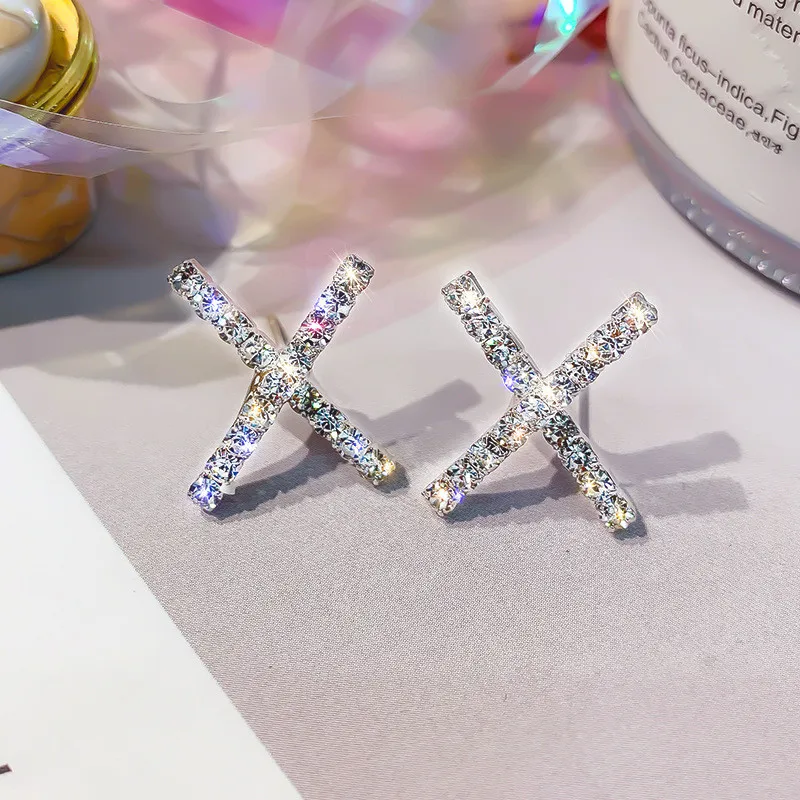 FYUAN, геометрические серьги-гвоздики для женщин,, Bijoux, серебряный цвет, х Форма, стразы, серьги, массивные ювелирные изделия, вечерние, подарки