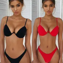 Женский популярный комплект с бюстгальтером, пуш-ап, мягкий бандажный купальник, пляжный красный купальный костюм