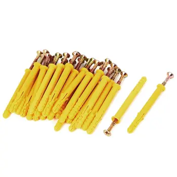 

25pcs Plastic 6x60mm Wall Screw Anchor Plugs w Self-tapping Screws,Yellow&Bronze