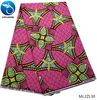 

LIULANZHI african wax prints fabric 6 yards polyester dress fabric material nigerian wax fabrics with rhinestones ML2ZL26-30
