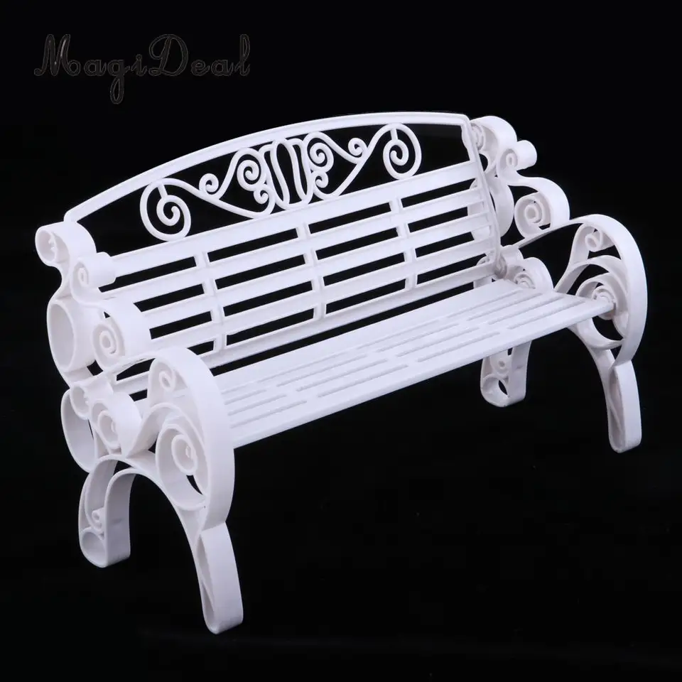 2x White Village Park Bench 1//6 Scale Dollhouse Furniture Garden Home Decor