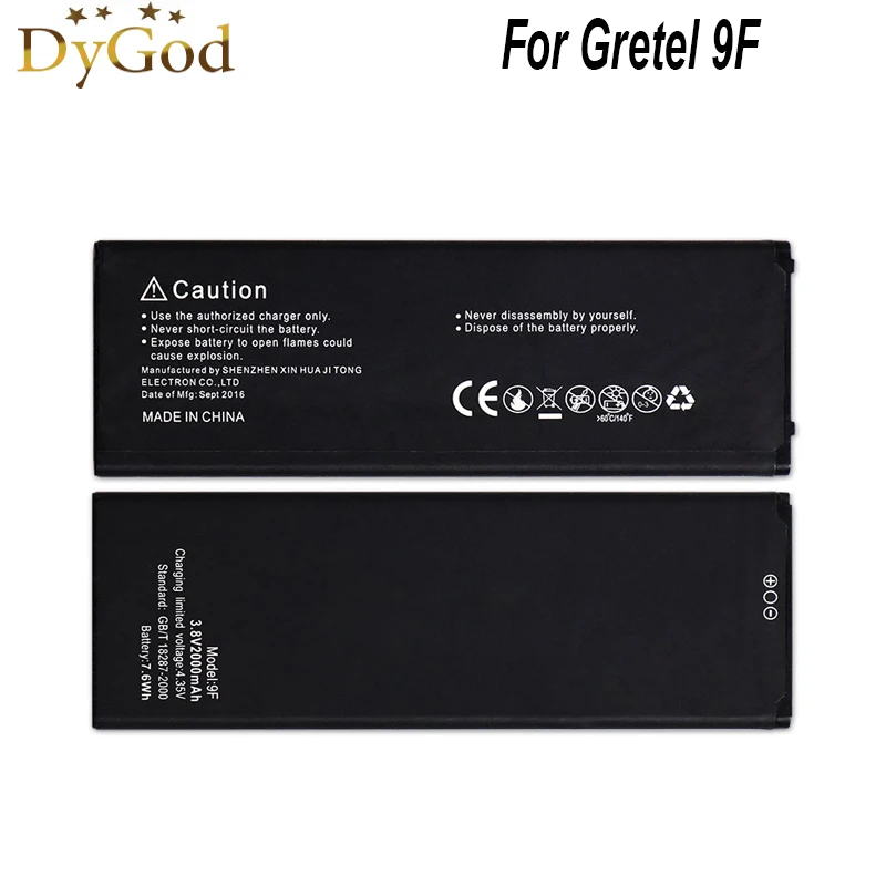 Аккумулятор DyGod 2000 мАч для Gretel 9F Высококачественная фотобатарея телефона