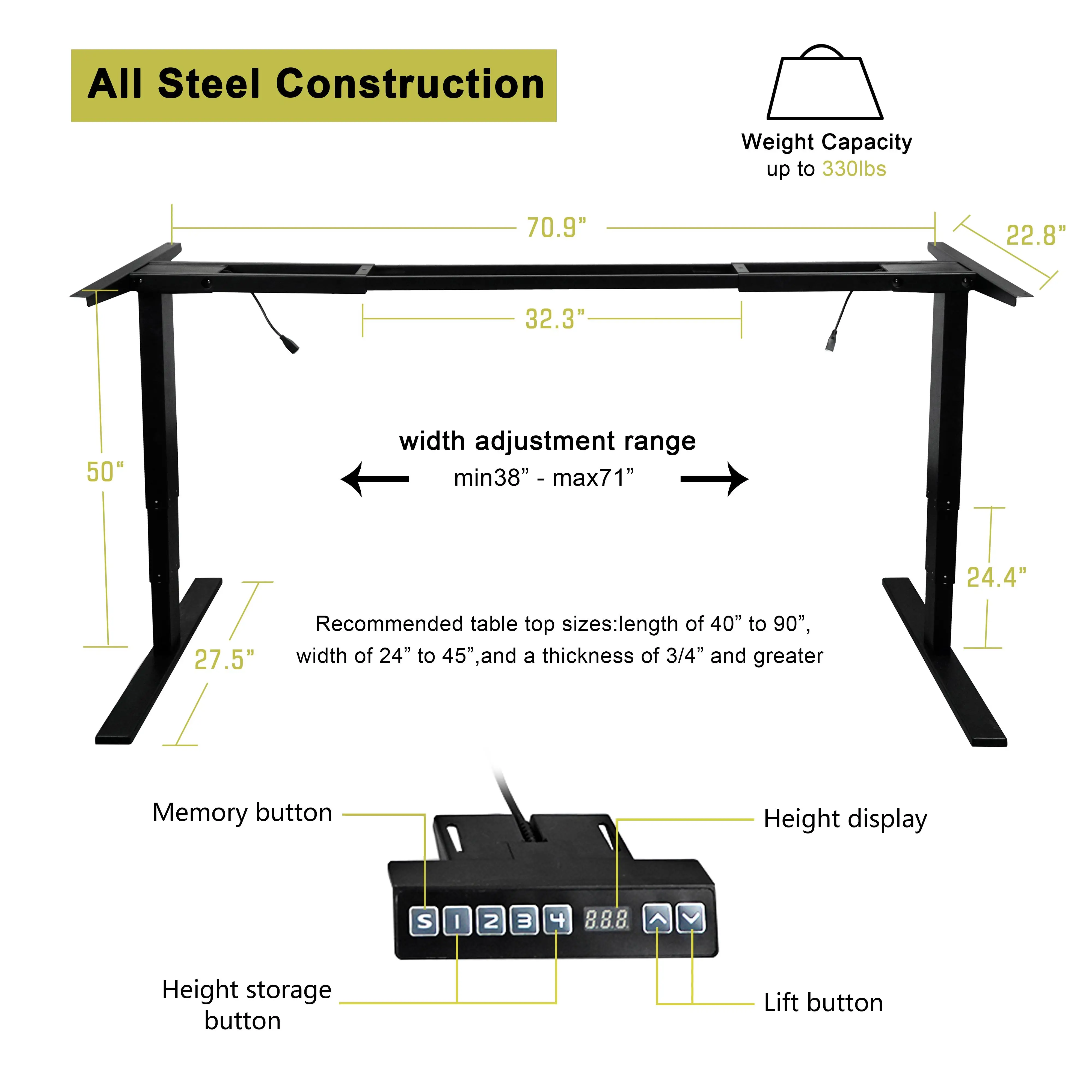  Electric Height Adjustable Standing Desk Frame Dual Motor w/ Memory Control for DIY workstation Ele