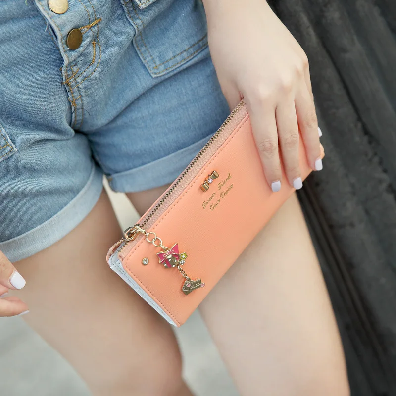 

Korean Version Of The Cute Ladies Wallet Female Diamond Bow Long Wallet Card Package Phone Bag