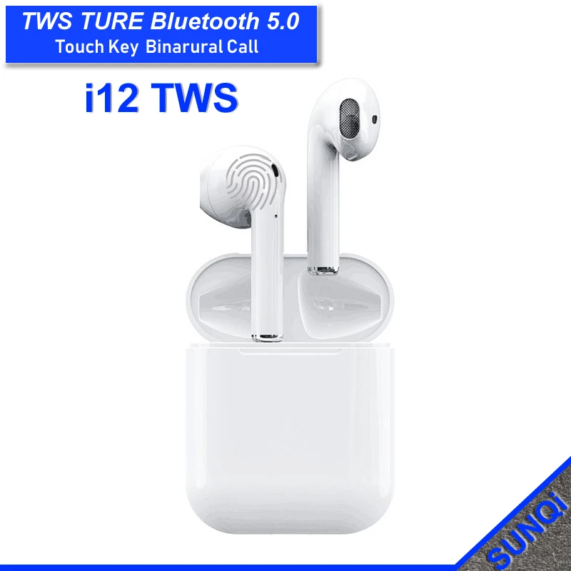 

2019 i12 Tws Wireless Bluetooth Earphones True Touch control Earbuds 3D Stereo Sound & Charging case for iPhone& Android phone