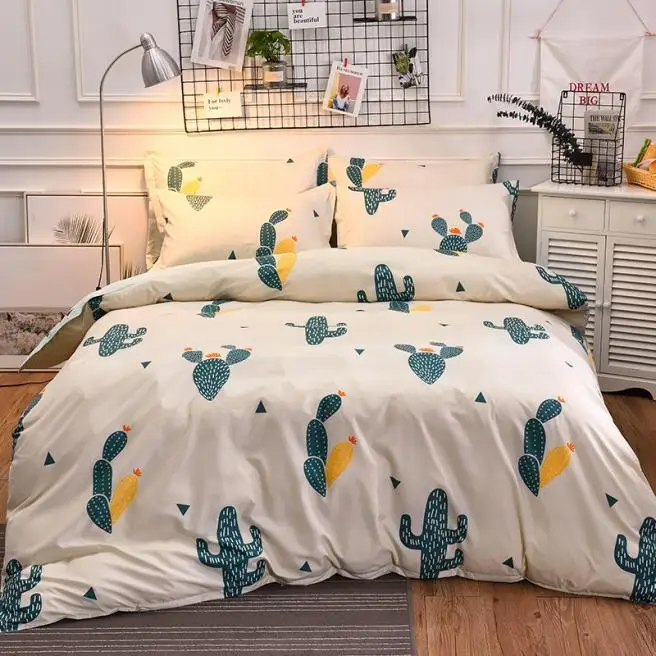 

Jeefttby Home Textile Green Cactus Duvet Cover Pillowcase Flat Bed Sheet Boy Bedding Sets 3/4pcs Kid Teen Bedlinen King Twin