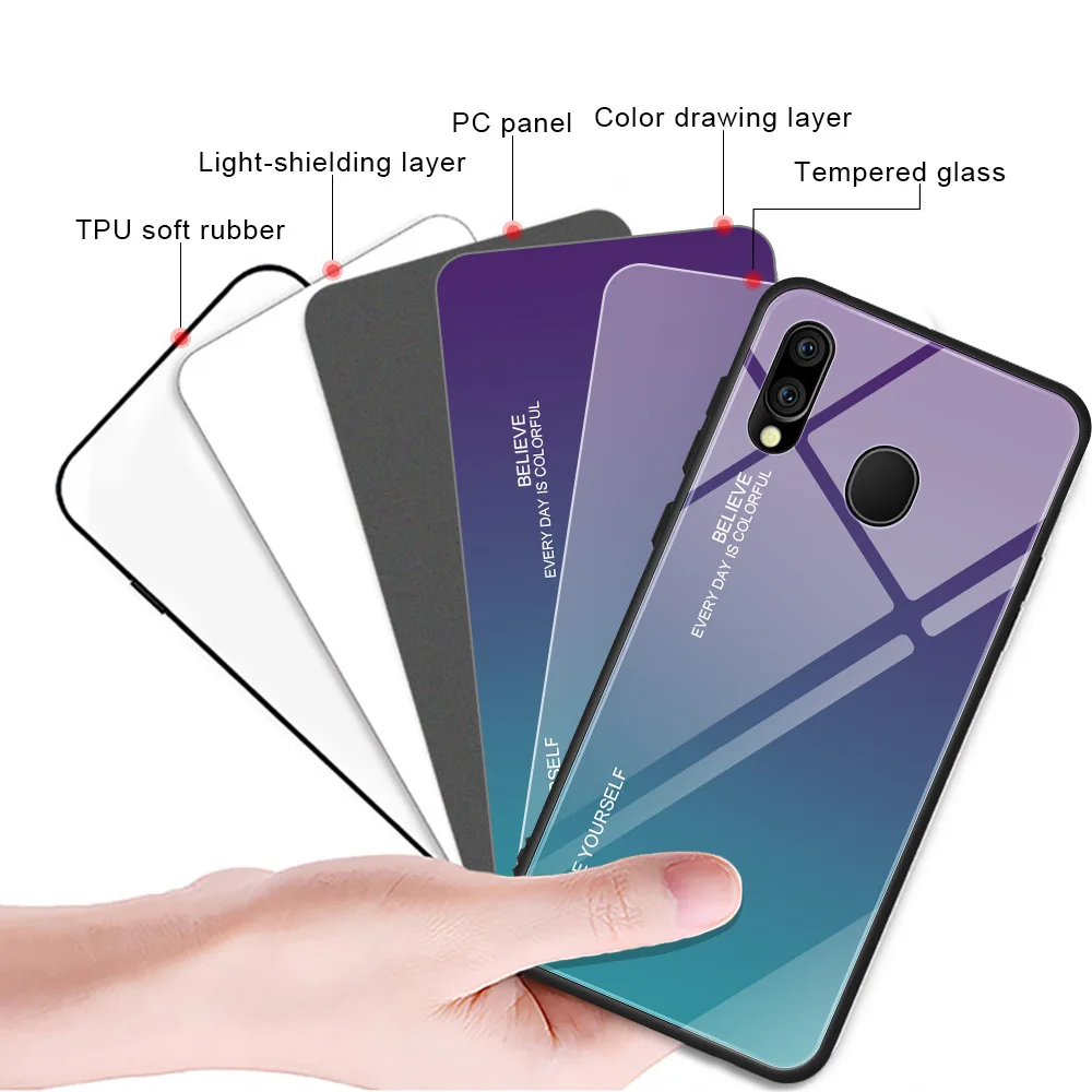 10 шт./лот Новый градиентный чехол из закаленного стекла для Huawei P30 Lite Pro Nova 4 Y6 2019 Y9 |