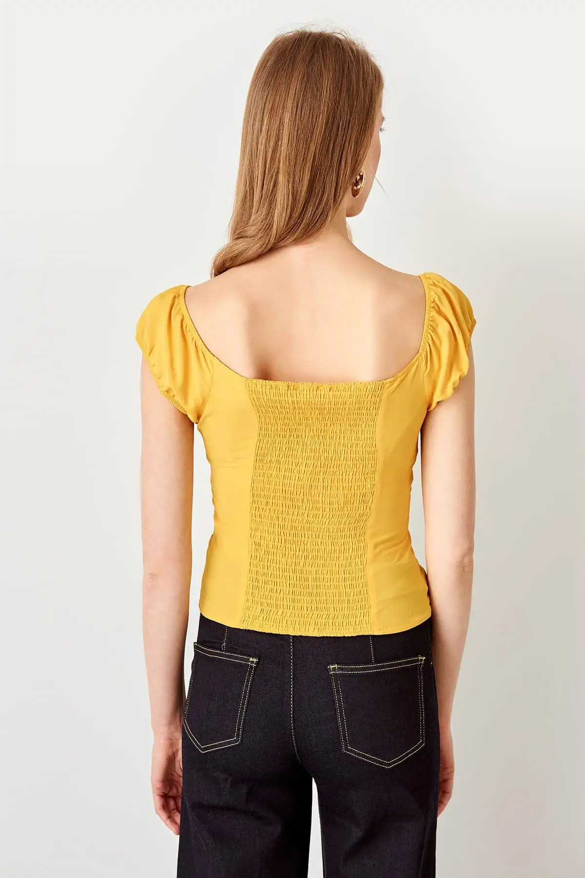 Trendyol желтая кнопка деталь Bluz TWOSS19YD0077| |