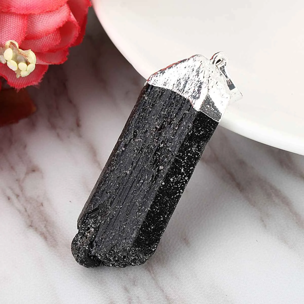 

Black Tourmaline Pendant Chakra Natural Crystal Silver plated Necklace Handmade Natural black tourmaline Stone Pendant Energy