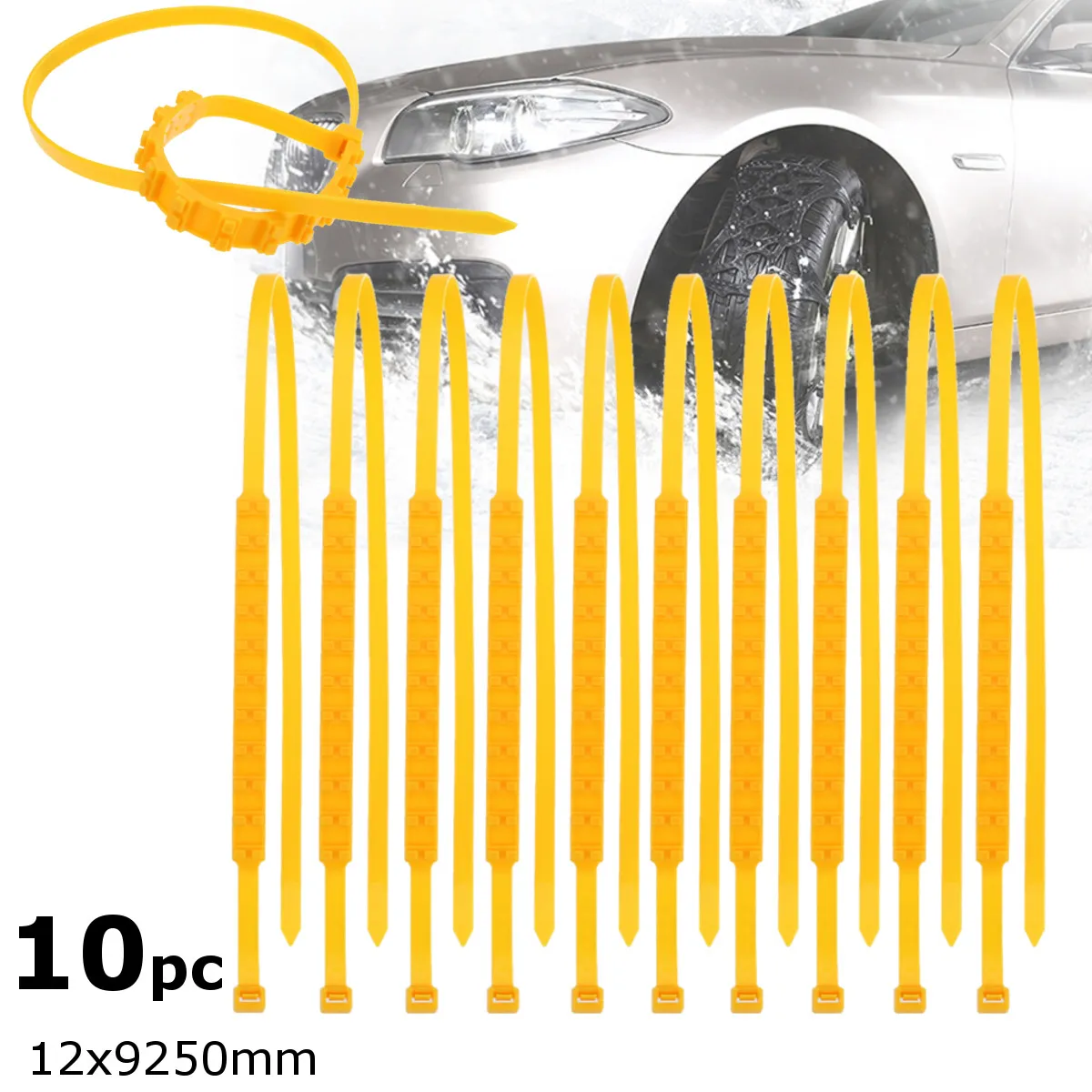 

10Pcs Tyre Tire Snow Chains Winter Anti-skid Beef Tendon Vehicles Wheel Yellow Nylon Chain