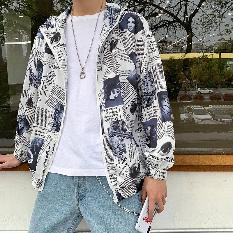 

2019 Summer Wear Printing Thin Section Man Easy Jacket Loose Coat Lovers Even Hat Sunscreen Clothes Hooded Zipper Sportswear