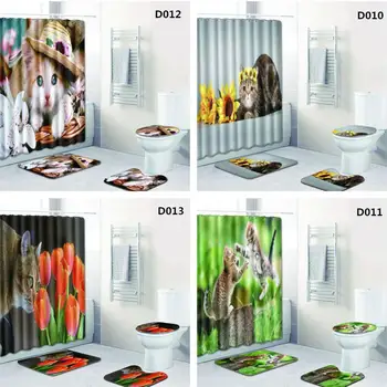 

Adeeing Cute Cat Printing Shower Curtain Mat Rug Cover for Bathroom Decor