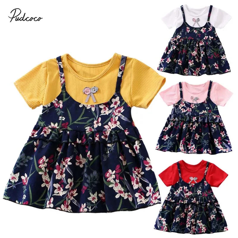 2019 Brand 1 PC Kid Baby Girls Dress New Fashion Floral Ruffle Party Princess Short Sleeve Clothes Flower 3M-3Y | Детская одежда и
