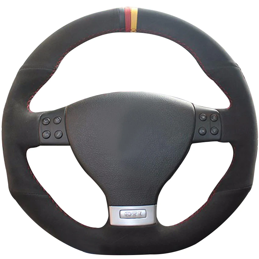 

Black Suede Car Steering Wheel Cover Black Red Yellow Marker for Volkswagen Golf 5 Mk5 GTI VW Golf 5 R32 Passat R GT 2005