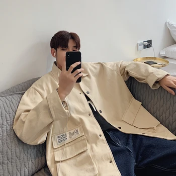 

2019 spring new trend jacket with capital letters mens clothing camouflage street style England Smart Casual Turn-down Collar