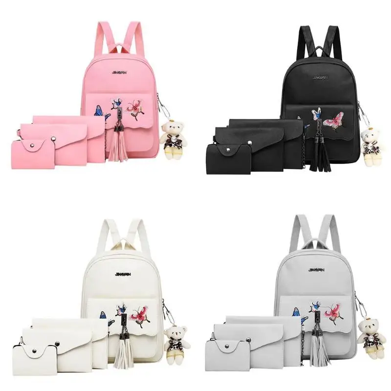 

4pcs/set Fashion Women Butterfly Print Preppy Backpack Clutch Shoulder Bag