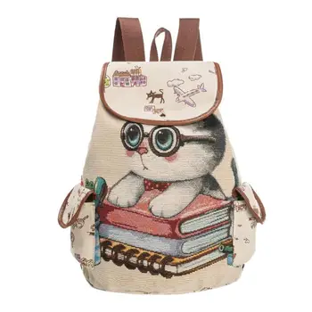 

Fashion Cat Love Heart Print Backpack Preppy Canvas School Bag For Girls Rucksack Female Travel Backpack Mochila Feminina