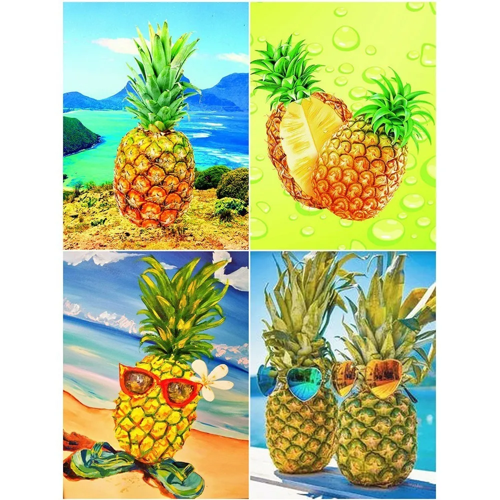HUACAN Full Square Diamond Painting Pineapple Picture Of Rhinestones